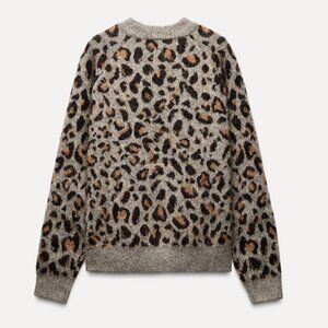 Zara Jacquard Knit Animal Print Pattern Sweater Sz M